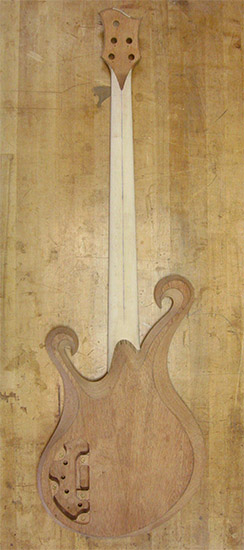 Custom bass with mahogany body and maple neck, back