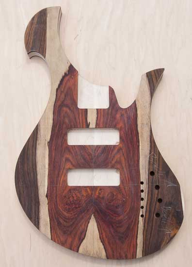 Xylem custom bass guitar with cocobolo top