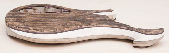 Xylem scroll on a maple custom bass body