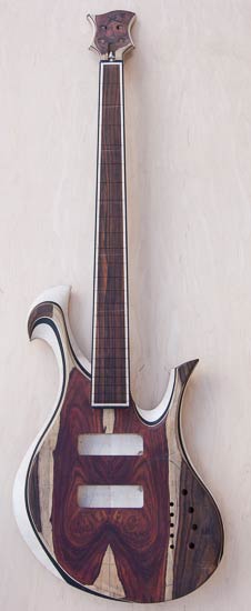 Custom bass guitar with exotic shape and horn