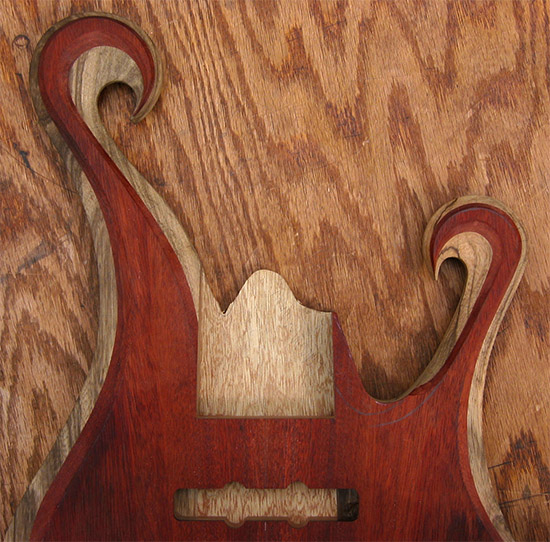 Custom bass horns/scrolls with bloodwood top, limba core