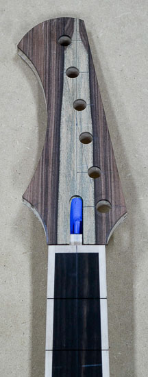 Bolivian rosewood caps on a 6-string bass headstock