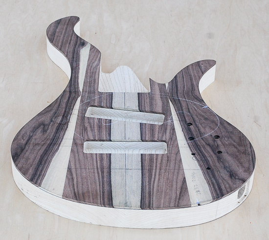 6-string bass guitar body before carving