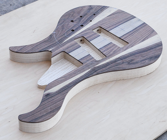 6-string bass guitar body with humbucker pickup routes