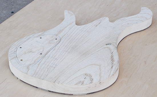 Swamp ash 6-string bass body before carving