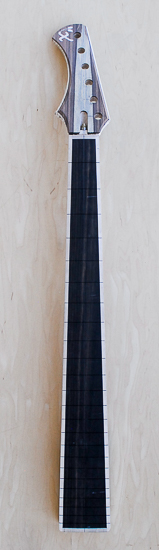 6-string bass neck with ebony fretboard, maple stringers