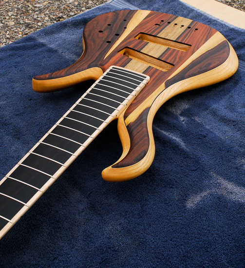 Bolivian rosewood tops on a 6-string bass build