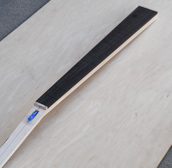 Neck blank for a Xylem custom bass guitar with ebony fretboard