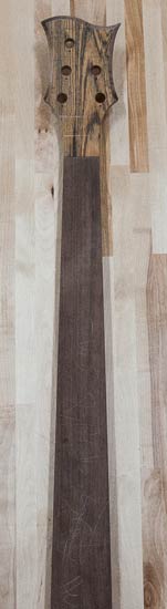 Peruvian walnut bass neck during the build process