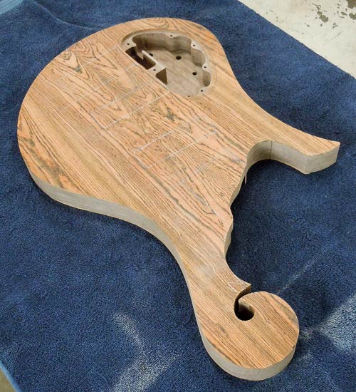 Xylem bass guitar body under construction, back