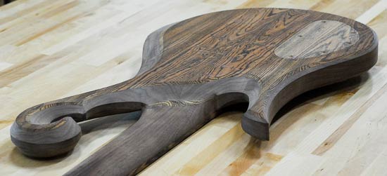 Custom bass build with hook scroll, walnut/bocote body