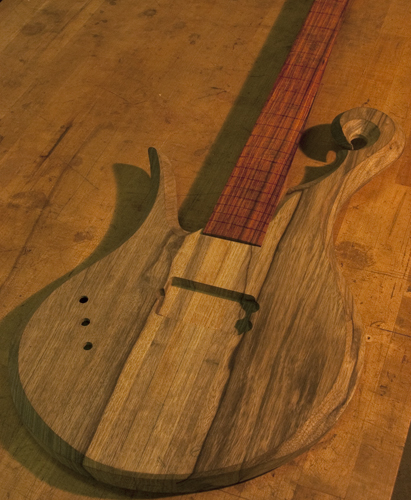 Arm bevel of a left handed custom bass guitar