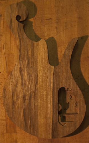 Black limba custom bass body from the back
