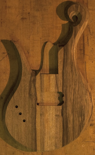 Black limba bass body after body bevels were carved