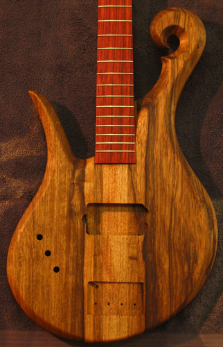 Scroll and body of a lefty custom bass