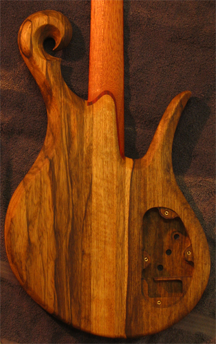 Back of a left-handed 4 string Xylem bass
