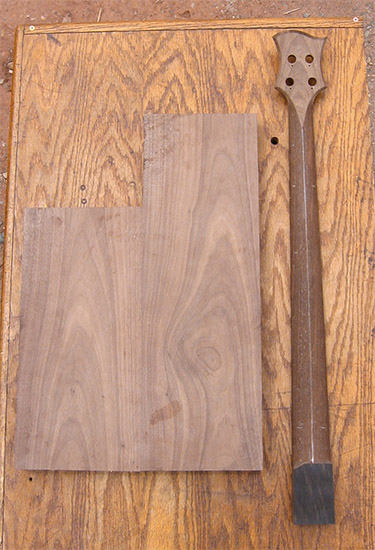 Four-string panga panga bass neck with black walnut bass body