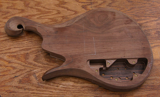 Custom bass body with control cavity for Mike Pope preamp