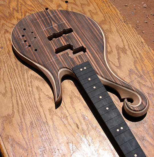Custom bass guitar with P/J bass pickups