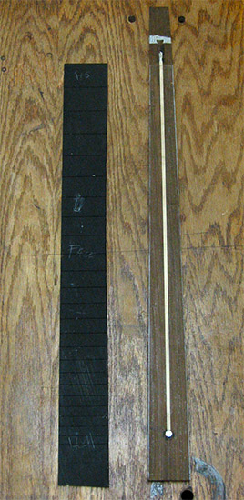 Panga panga neck and ebony fretboard of a custom four string bass