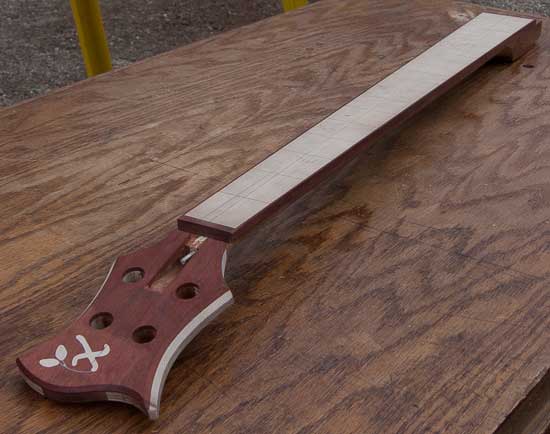 Maple/tigerwood/bloodwood custom bass neck