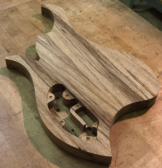 Black limba bass body with Vester Argus shape, back
