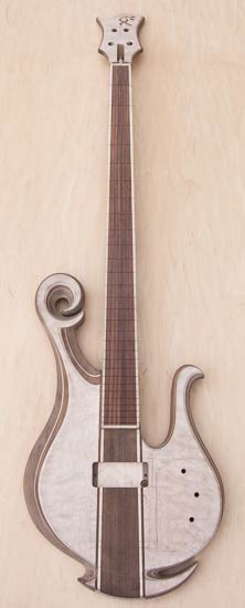 Custom bass with exotic scroll, quilted maple tops