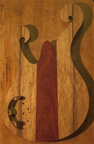 6 string custom bass body with limba sides and bloodwood center strip