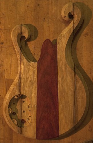 Back of a Xylem 6 string bass after carving