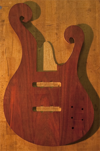 6 string custom bass body with bloodwood top