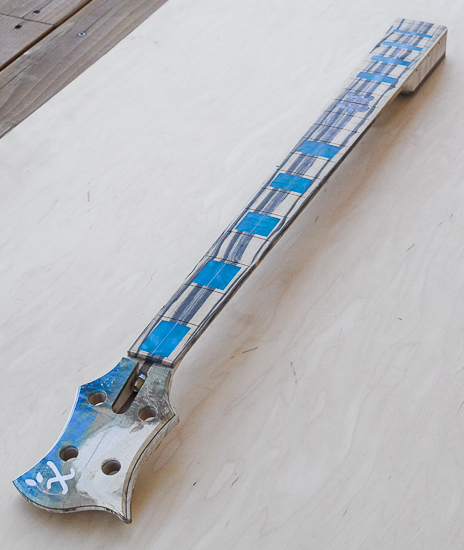 Xylem custom bass neck with turqoise block inlays