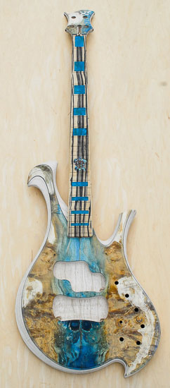 Custom bass build w/ aquamarine block inlays, colored top