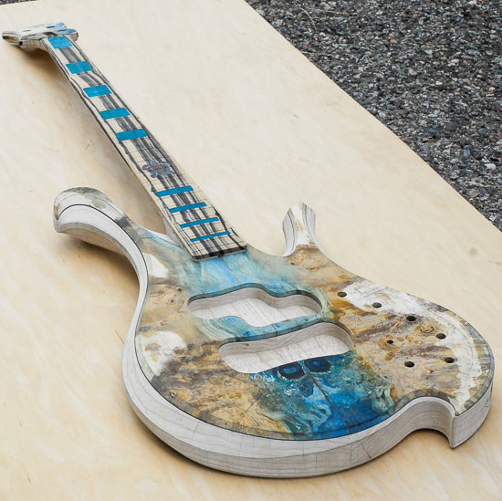 Swamp ash custom bass build w/ stabilized colored topwood