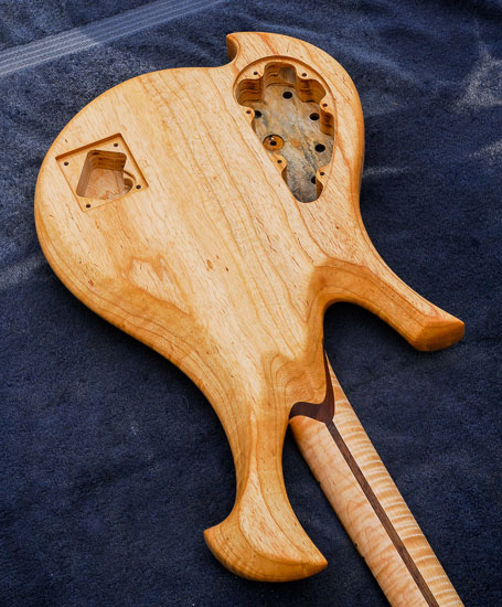 Swamp ash and flamed maple bass guitar build