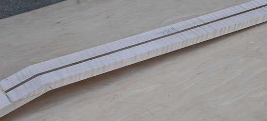 Headstock of an in-progress custom bass build