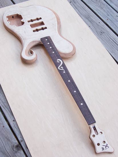 Custom bass w/ exotic body, maple/rosewood neck
