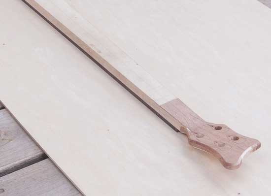 Maple custom bass neck with mahogany headstock veneer