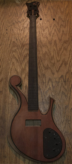 Custom bass with ball scroll, bloodwood and ebony tops