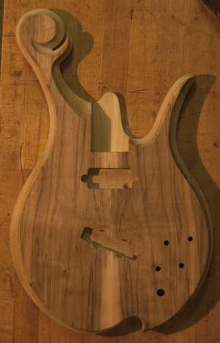 Spalted maple bass body after carving