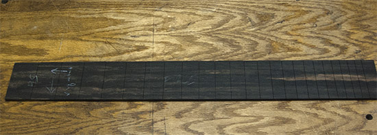 40" scale ebony fretboard for a sub-contra custom bass