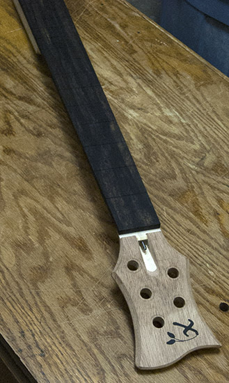 Sub-contra bass neck with ebony fretboard, mahogany headstock