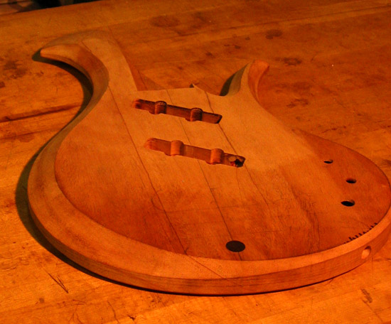 Bois de Rose inlay on the lower bout of a custom bass