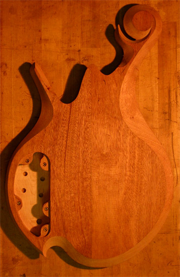 Mahogany core of a 5 string Xylem bass