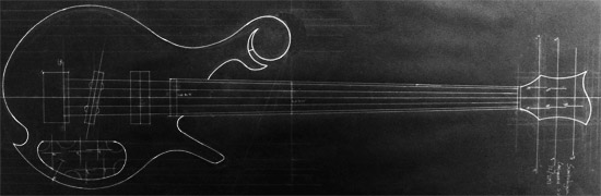Xylem bass design with Xylem ball scroll, humbucker and single coil