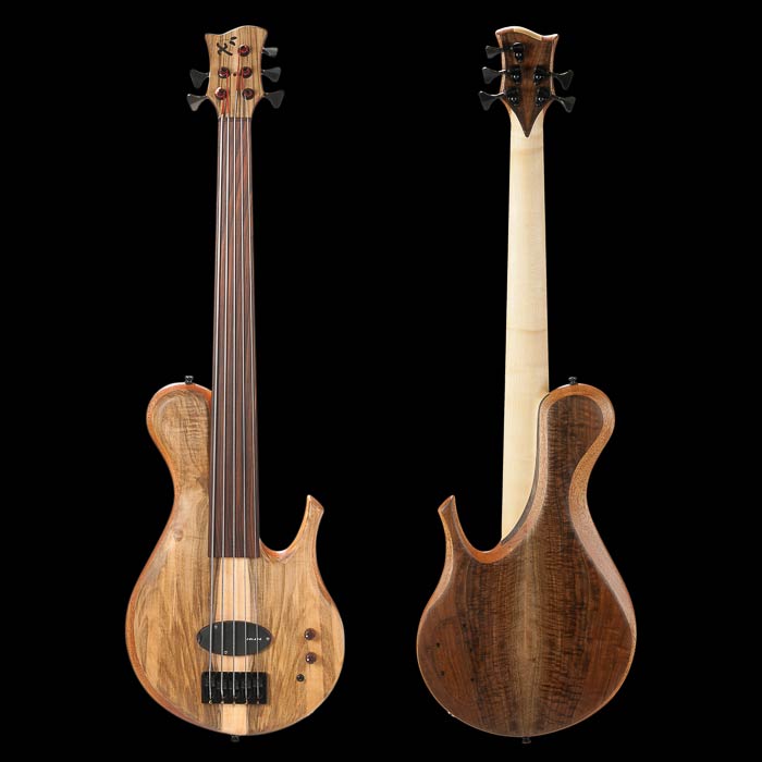 Fretless 5 string bass, single-cut body style