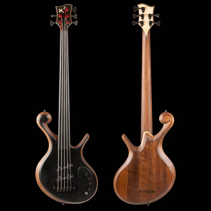 Xylem fretless custom bass with ebony top