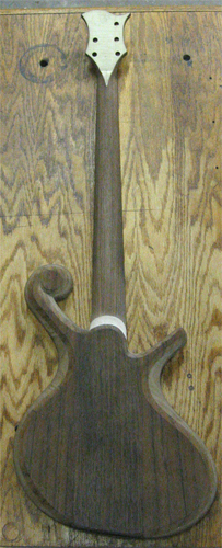 The back of the bass guitar after the neck was glued into the body