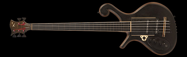 Left-handed fretless 5 string bass with ebony top