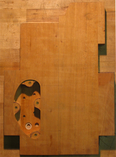 Back of the body blank of a Xylem custom guitar with a mahogany core