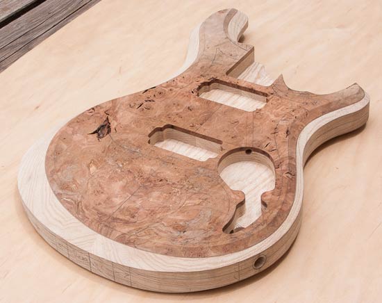 Custom guitar body routed for two humbucker pickups